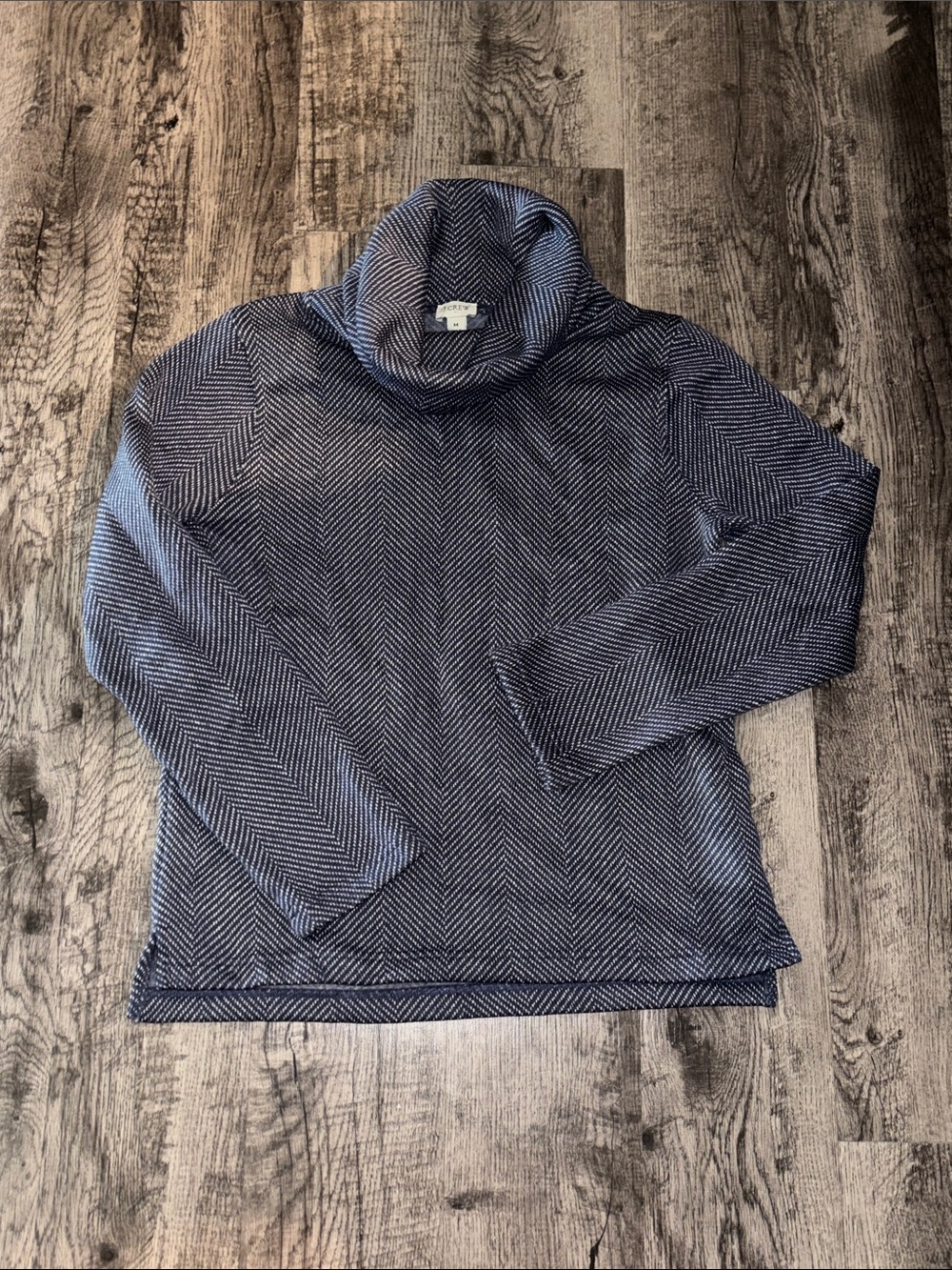 J. Crew Thermal Turtleneck Sweater - Navy Chevron Pattern - Size Medium